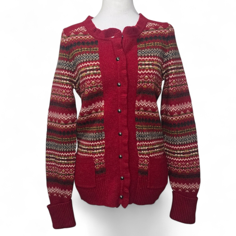 Vintage Eddie Bauer Fair Isle Lambswool‎ Cardigan Sweater Size Medium